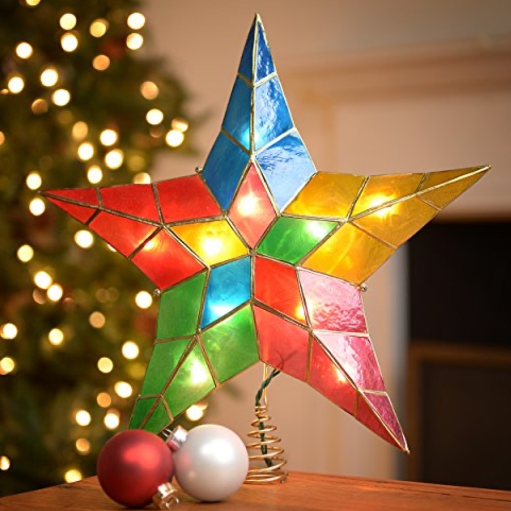 ISO Kurt Adler 10-Light 5-Point Capiz Star Christmas Treetop, 14-Inch